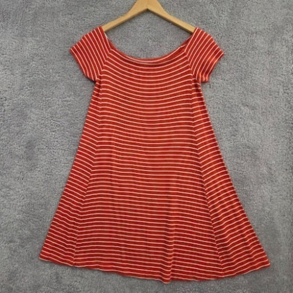 Old Navy Swing Dress Women's‎ Small Petite Orange Striped Off Shoulder Ribbed